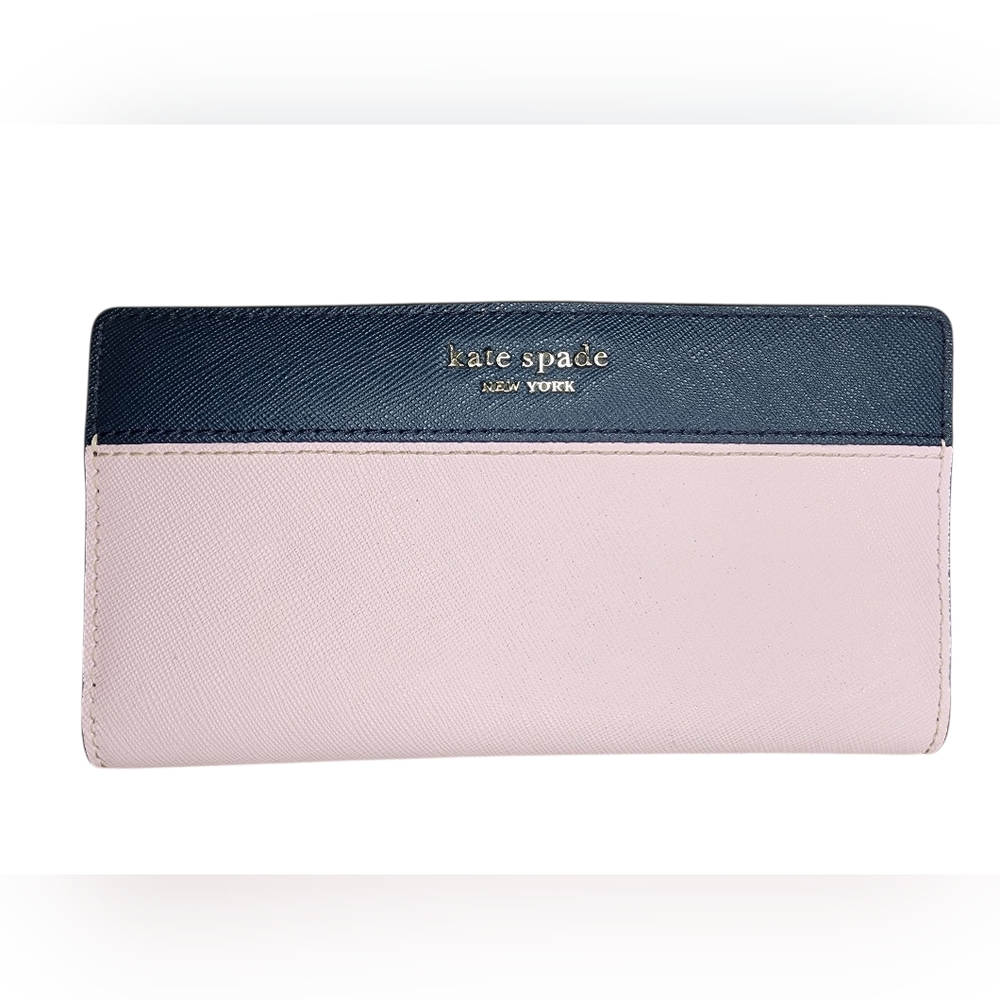 KATE SPADE Cameron Large Slim Bifold Wallet, Lilac/Navy blue, leather